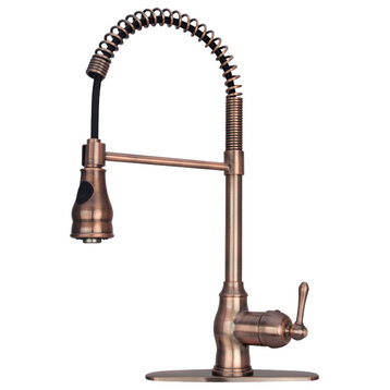 Copper Pre-Rinse Spring Kitchen Faucet with Pull Down Sprayer, Antique Copper