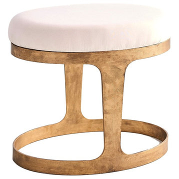 Elegant Gold Scandinavian Modern Oval Stool, Minimalist White Danish Midcentury