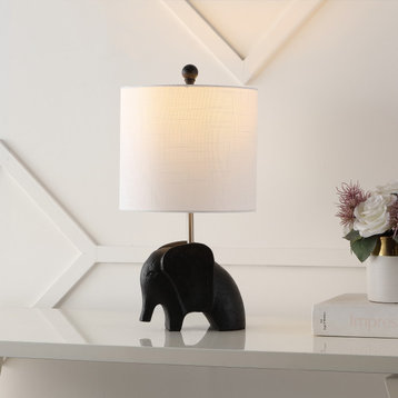 Koda 17.5" Eclectic Southwestern Resin/Iron Elephant LED Kids Table Lamp, Black