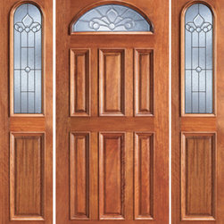 Prehung Mahogany Fan Lite House 2 Sidelites Door, Insulated Glass - Front Doors