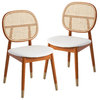 LeisureMod Holbeck Wicker Dining Chair with Wood Legs Set of 2 White