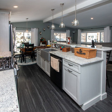 Transitional Steaked Limestone Kitchen Remodel w/ white Bahamas Granite top