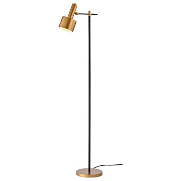 Stery Matte Black & Gold 1-Light Metal Cone Shade Floor Lamp