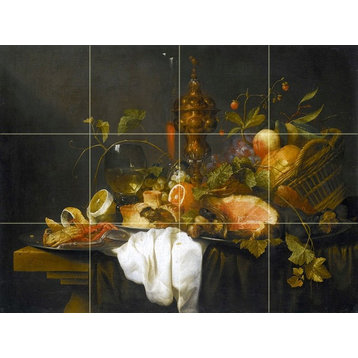 Tile Mural, Still Life of Fruits in A Basket Ceramic Glossy