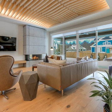 3-Sided Fireplace with Concrete Feature Wall | Fonthill, ON