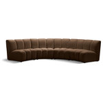 Meridian Furniture - Infinity Channel Tufted Velvet Modular Chair, Brown, 4 Piece - Create a seating group that works for every possible situation with this Infinity modular 4-piece sectional and other pieces in the Infinity collection. Upholstered in soft Brown velvet material that feels great against the skin and offers long-wearing beauty, this piece fits with other Infinity items for an infinite number of combinations that get your seating requirements just right but that look just as nice when used on their own.