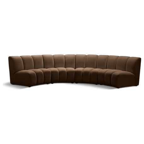 Infinity Channel Tufted Velvet Modular Chair, Brown, 4 Piece
