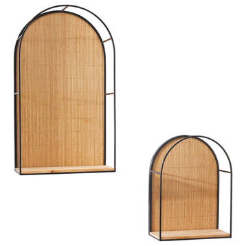 Modern Brown Bamboo Wood Wall Shelf Set 561501