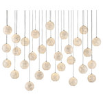 Currey & Company - Finhorn 30-Light Multi-Drop Pendant - The Finhorn 30-Light Multi-Drop Pendant has orb-shaped shades covered with small squares of mother of pearl, painstakingly hand-applied. The stem and canopy of the white pendant light are in a painted silver finish to keep the composition light. This fixture is among Currey & Company's introduction of cluster lights, which includes 1-light up to 36-light configurations. We also offer the Finhorn in an orb pendant.