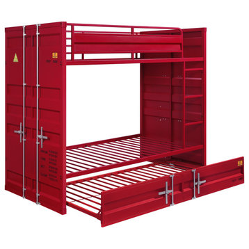 Benzara BM207444 Metal Base Twin Turdle With Slat System and Cremon Bolts, Red