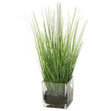 Waterlook® Two Tone Green Grass in Square Glass Cube