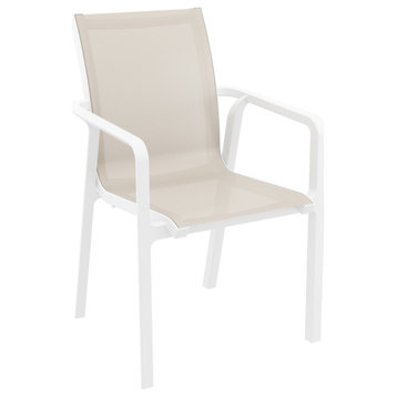 Pacific Sling Arm Chair, Set of 2, White Frame/Taupe Sling