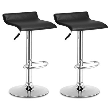 Costway Set Of 2 Swivel Bar Stools Adjustable PU Leather Backless Dining Chair