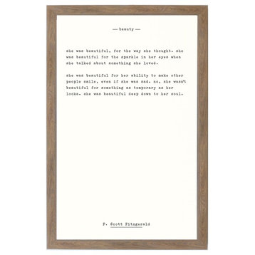 "Beauty - F. Scott Fitzgerald" Magnet Board With Brown Frame, 24"x16"