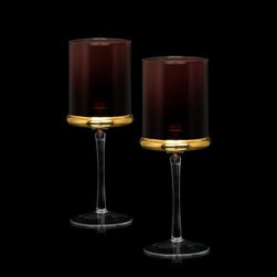 Savour Gold & Purple Glass Wine Goblet Set Of 4 - Wine Glasses