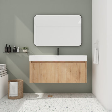BNK Wall Mounted Bathroom Vanity With Sink Set, Brown, 48"