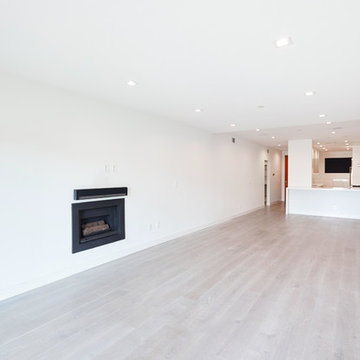Long Living Room With Built-In Linear Fireplace