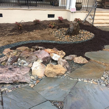 Dry laid patio, wall and pebbles in Durham NC