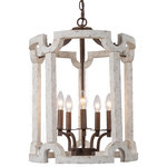 LALUZ - Farmhouse 5-Light Vintage Cage Wood Chandelier, White - Create an indulgent eating place with this stunning 5-light wood chandelier as perfect touch to give farmhouse-chic. The frame is designed to create a cage-like lantern silhouette. The openwork style and textural details provides dimension and sophistication, while its inner candelabra-inspired design gives traditional flair.