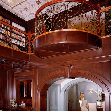 CT Residence Two Story Mahogany Library Millwork