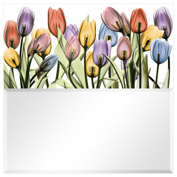 "Tulip Scape" Square Beveled Wall Mirror on Free Floating Tempered Glass 38x38