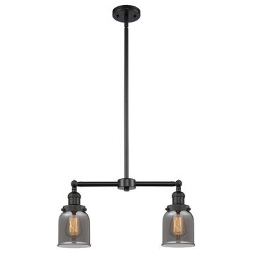 2-Light Small Bell 22" Chandelier, Matte Black, Glass: Plated Smoked
