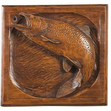 Plaque MOUNTAIN Lodge Jumping Rainbow Trout Fish Coffee Brown Re
