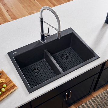 33-inch inch Drop-in Granite Composite Sink - Midnight Black - RVG1385BK