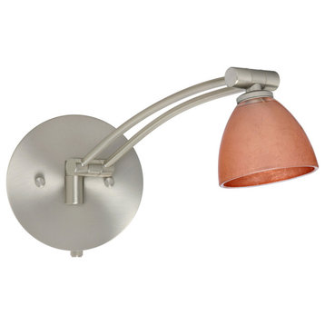 Divi 1ww 1 Light Swing Arm or Wall Lamp, Satin Nickel, Copper Foil Glass