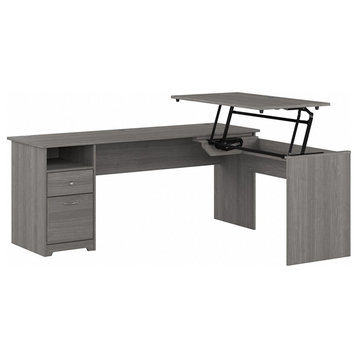 Pemberly Row 72W 3 Position Sit to St& L Shaped Desk in Gray - Engineered Wood