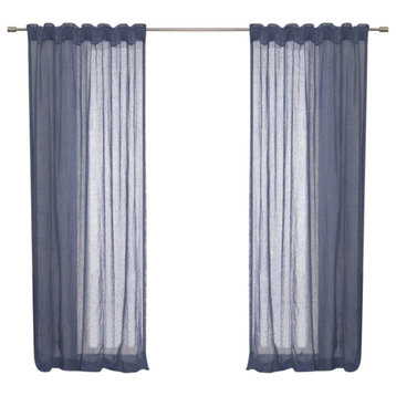 French Linen Back Tab Curtain, Indigo, 52"x96"