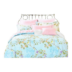 The Linen Center - Elegant Flowers and Birds 4 Piece Linen Set, Full - Duvet Covers And Duvet Sets