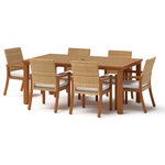 RST Brands - Mili 7 Piece Sunbrella Outdoor Patio Dining Set, Bliss Linen - Bring together family and friends with a reliable, durable, dining set. The sturdy composite wood tabletop surface features a central umbrella hole (umbrella not included) to allow for shade on hot summer days. The table and chair frames are made from powder-coated aluminum that is textured with a brushed wood grain appearance. This set is built to compliment your patio, so you can have dinner parties, BBQs, and other gatherings throughout the year.