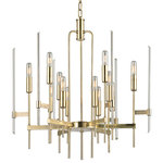 Hudson Valley Lighting - Bari, Twelve Light Chandelier, Aged Brass Finish, Clear Glass - Stunning Italian lighting is synonymous with a glamorous mix of materials, set in a shimmering matrix of linear metalwork. Bari pays homage to Italy's mid-century design icons with its multi-tiered composition of polished glass rods, perpendicular flat metal arms, and super skinny lamp holders. Cylindrical tungsten Bulbs (Not Included) provide attractive accents, sleekly integrated to the fixtures' form.