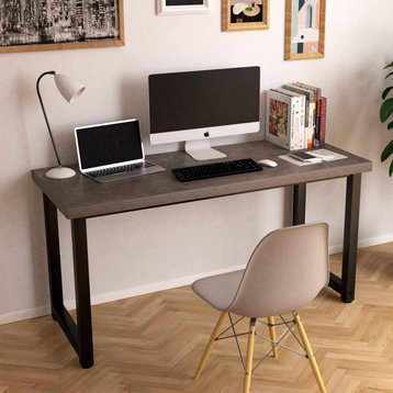Modern Desk, Minimalistic Design With U-Shaped Legs & Thick Top, Espresso Gray