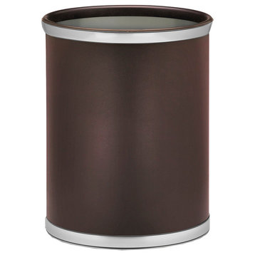 Sophisticates Brown With Brushed Chrome 14" Oval Waste Basket