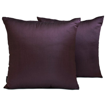 Art Silk 12"x14" Lumbar Pillow Cover Set of 2 Plain & Solid - Dark Plum Luxury