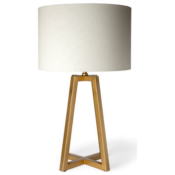 Raelynn, 29"H, White-Linen Drum Shade With Gold Metal Frame Table Lamp