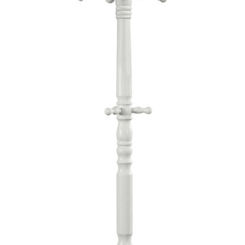 White Solid Wood Coat Rack With Triple Tiered Coat Stand