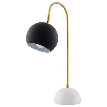 Inspired Home Harlynn Table Lamp, Marble Stone Base, Black