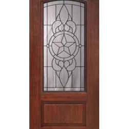 Entry Single Door 80 Fiberglass Brazos 1 Panel Arch Lite Glass - Front Doors
