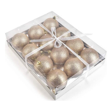 Serene Spaces Living Set of 12 Gold Glitter Plastic Ball, 3.25"x3"