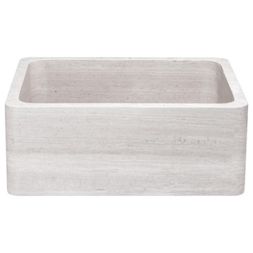 24" Farmhouse Kitchen Sinks, Reversible, Stratus Marble Taupe Light