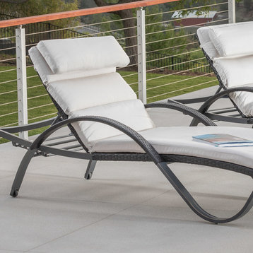 Deco 2 Piece Aluminum Outdoor Patio Chaise Lounges Chair, Moroccan Cream