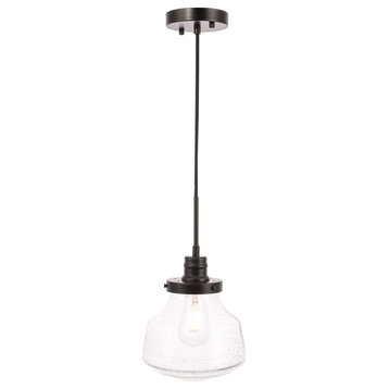 Lyle 1 Light Pendant in Black And Clear Seeded Glass