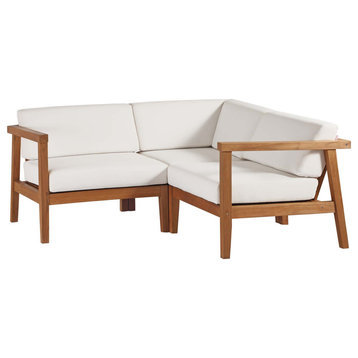 Bayport Outdoor Patio Teak Wood 3-Piece Sectional Sofa Set, Natural White
