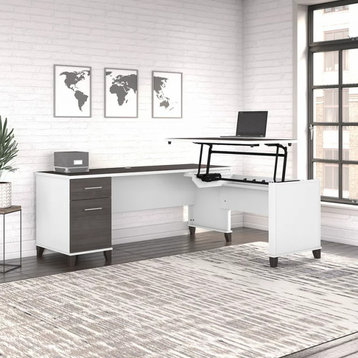 Large L-Shaped Desk, Lift Up Top With Wire Management Grommet, Storm Gray