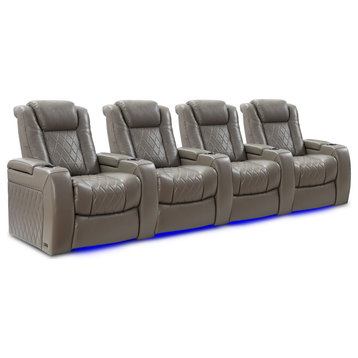 Tuscany Leather Home Theater Seating, Modern Gray, Row of 4