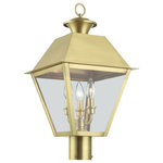 Livex Lighting - Wentworth 3 Light Natural Brass Outdoor Large Post Top Lantern - With its appealing natural brass finish and clear glass, the stunning Mansfield collection will make an elegant addition to any outdoor space. Formed from solid brass & traditionally inspired, this three-light outdoor large post top lantern is complimentary to almost any home exterior. Combining superb craftsmanship and affordable price, this fixture is sure to be a timeless addition to your home.