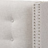 Ginaro Modern Gray-Beige Fabric Button-Tufted Nailhead Queen Winged Headboard